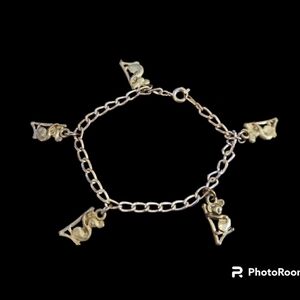 VTG Unique Dainty Pewter Koala Bear Charm Chain Tennis Bracelet